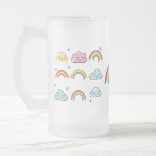 かわいい虹と雲のマグカップ フロストグラスビールジョッキ