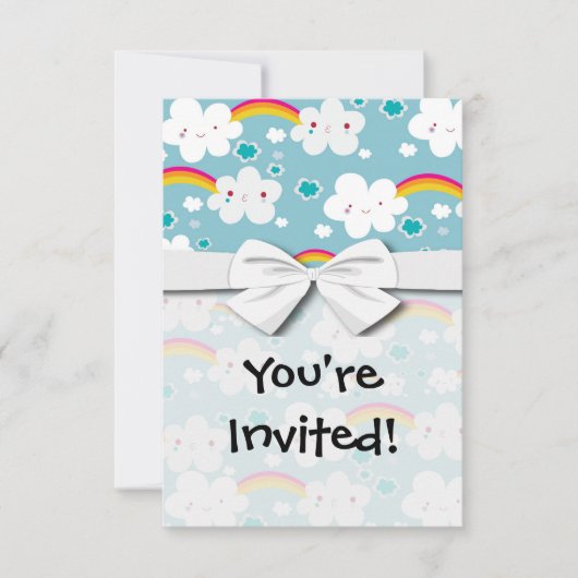 かわいい虹と雲の空の模様 招待状 (正面)