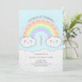 かわいい虹と雲の誕生日招待状 | 青 招待状 (スタンド正面)