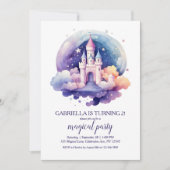 かわいい虹のおとぎ話の城ガールズバースデーパーティー 招待状 (正面)