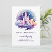 かわいい虹のおとぎ話の城ガールズバースデーパーティー 招待状 (スタンド正面)