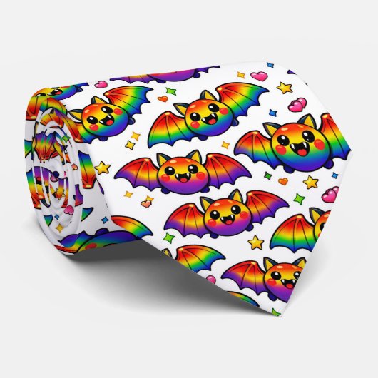 🦇🌈 かわいい虹のこうもり ネクタイ (ロール)