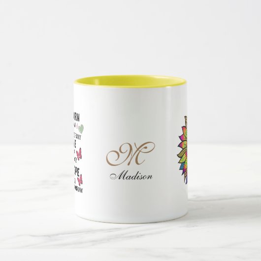 かわいい虹のひまわりインスパイアの引用文名 マグカップ (中央)