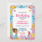 かわいい虹のアフロマーメイドシーホースの魚の誕生日 セーブザデート (正面)