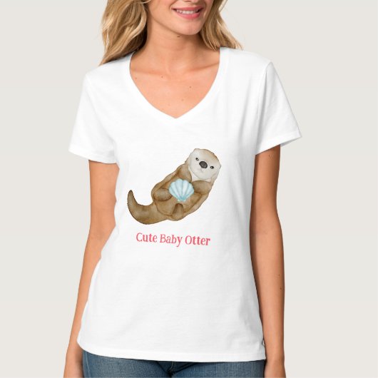 かわいい虹のカワウソホタテの誕生日パーティー Tシャツ (正面)