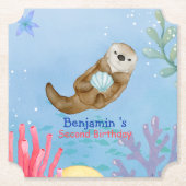 かわいい虹のカワウソ＋ホタテ＋誕生日パーティー ペーパーコースター (正面)