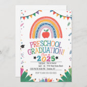 かわいい虹のガーランド旗 幼稚園卒園式 招待状 (正面/裏面)
