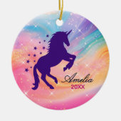かわいい虹のガーリーユニコーン休日の記念品 セラミックオーナメント (正面)