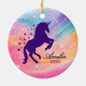 かわいい虹のガーリーユニコーン休日の記念品 セラミックオーナメント (裏面)