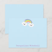 かわいい虹のキューアイトクラウドフェイス パステルブルー名前 サンキューカード (正面/裏面)