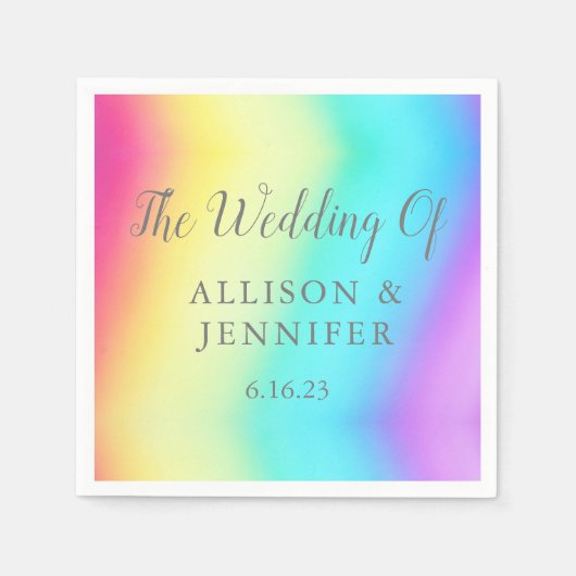 かわいい虹のグラデーション LGBTQ ウェディング スタンダードカクテルナプキン (正面)