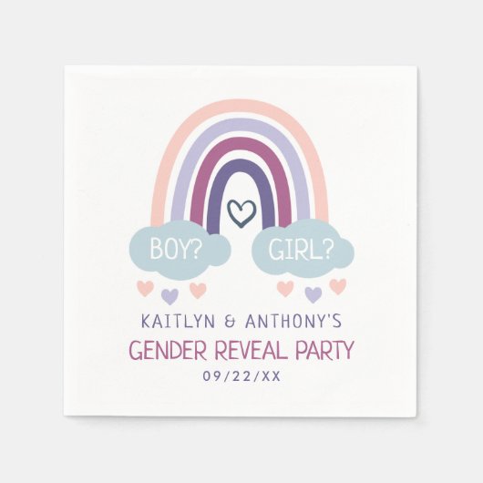 かわいい虹のジェンダーの表示パーティー スタンダードカクテルナプキン (正面)