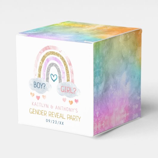 かわいい虹のジェンダーの表示パーティー フェイバーボックス (正面サイド)