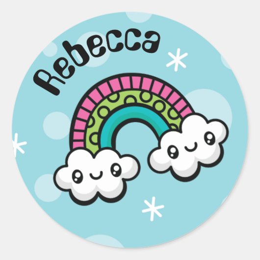 かわいい虹のステッカー ラウンドシール (正面)