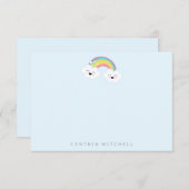 かわいい虹のステーショナリー ライトブルー サンキューカード (正面/裏面)