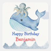 かわいい虹のタコ鯨魚の誕生日パーティー スクエアシール (正面)