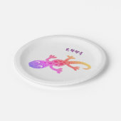 かわいい虹のトカゲの誕生日パーティーの名前 ペーパープレート (アングル)