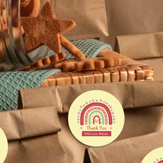 かわいい虹のハートありがとう ラウンドシール