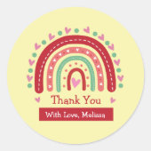 かわいい虹のハートありがとう ラウンドシール (正面)