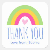 かわいい虹のハート子供ありがとう誕生日パーティー スクエアシール (正面)