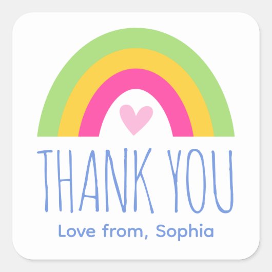 かわいい虹のハート子供ありがとう誕生日パーティー スクエアシール (正面)