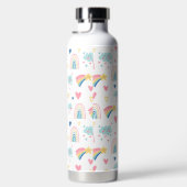 かわいい虹のハート&雲のパターン ウォーターボトル (右面)