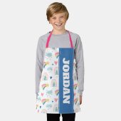 かわいい虹のハート&雲のパターン エプロン (着用した状態)