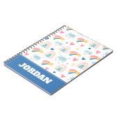 かわいい虹のハート&雲のパターン ノートブック (左側)