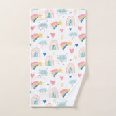 かわいい虹のハート&雲のパターン バスタオルセット (ハンドタオル)