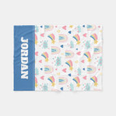 かわいい虹のハート&雲のパターン フリースブランケット (正面(横))