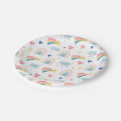 かわいい虹のハート&雲のパターン ペーパープレート (アングル)