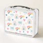 かわいい虹のハート&雲のパターン メタルランチボックス (裏面)