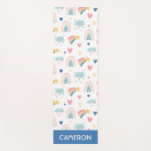 かわいい虹のハート&雲のパターン ヨガマット (正面)