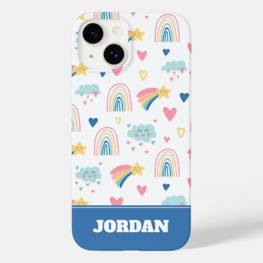 かわいい虹のハート&雲のパターン Case-Mate iPhoneケース (裏面)