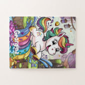 かわいい虹のパーソナライズされた一角獣の子供 ジグソーパズル (横)