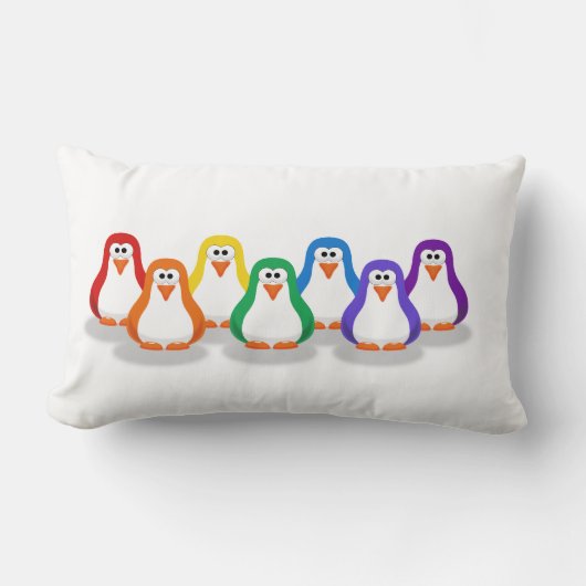 かわいい虹のペンギンの枕 ランバークッション (正面)