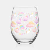 かわいい虹のユニコーンの誕生日パープルキッズ ステムなしワイングラス (正面)