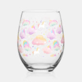 かわいい虹のユニコーンの誕生日パープルキッズ ステムなしワイングラス (裏面)