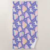 かわいい虹のユニコーンの誕生日パープルキッズ ビーチタオル (正面)