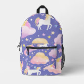 かわいい虹のユニコーンの誕生日パープルキッズ プリントバックパック (正面)