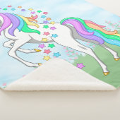 かわいい虹のユニコーンカラフル星と花 シェルパブランケット (3/4)