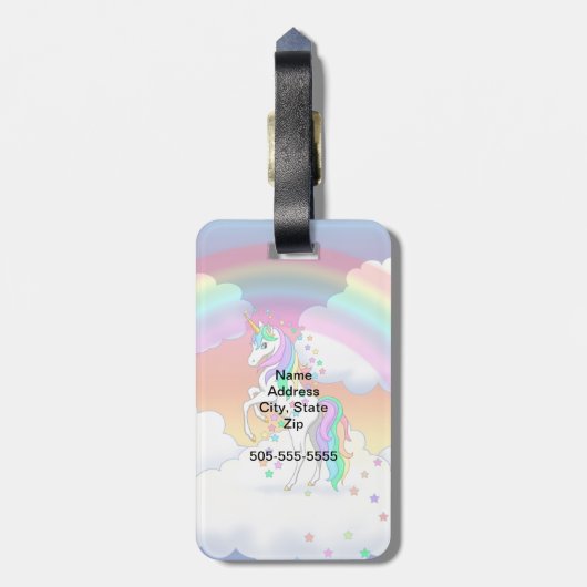 かわいい虹のユニコーンカラフル星と花 ラゲッジタグ (裏面縦)