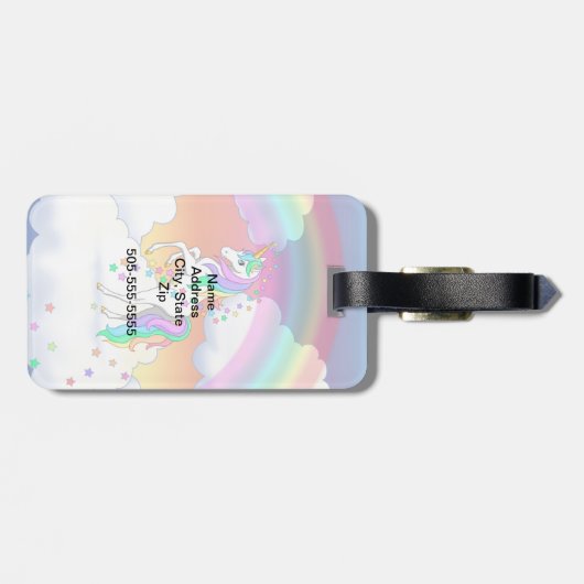 かわいい虹のユニコーンカラフル星と花 ラゲッジタグ (裏面横)
