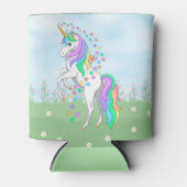 かわいい虹のユニコーンカラフル星と花 缶クーラー (正面)