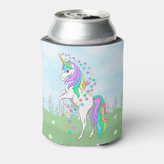 かわいい虹のユニコーンカラフル星と花 缶クーラー (缶裏面)