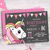 かわいい虹のユニコーンガーリー誕生日パーティー 招待状