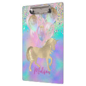 かわいい虹のユニコーングリッター風船モノグラム クリップボード (左)