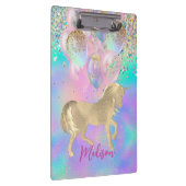 かわいい虹のユニコーングリッター風船モノグラム クリップボード (右)