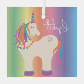 かわいい虹のユニコーンパーソナライズされた名 ガラスオーナメント (裏面)