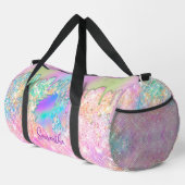 かわいい虹のユニコーンフェイクグリッター星モノグラム ダッフルバッグ (右コーナー)